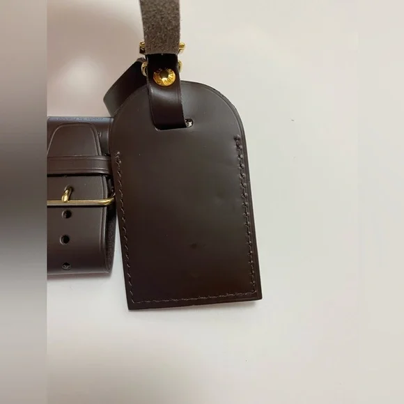 Louis Vuitton Brown Leather Bag Tag Set Monogram YY Luxury Travel Authentic - Picture 6 of 10